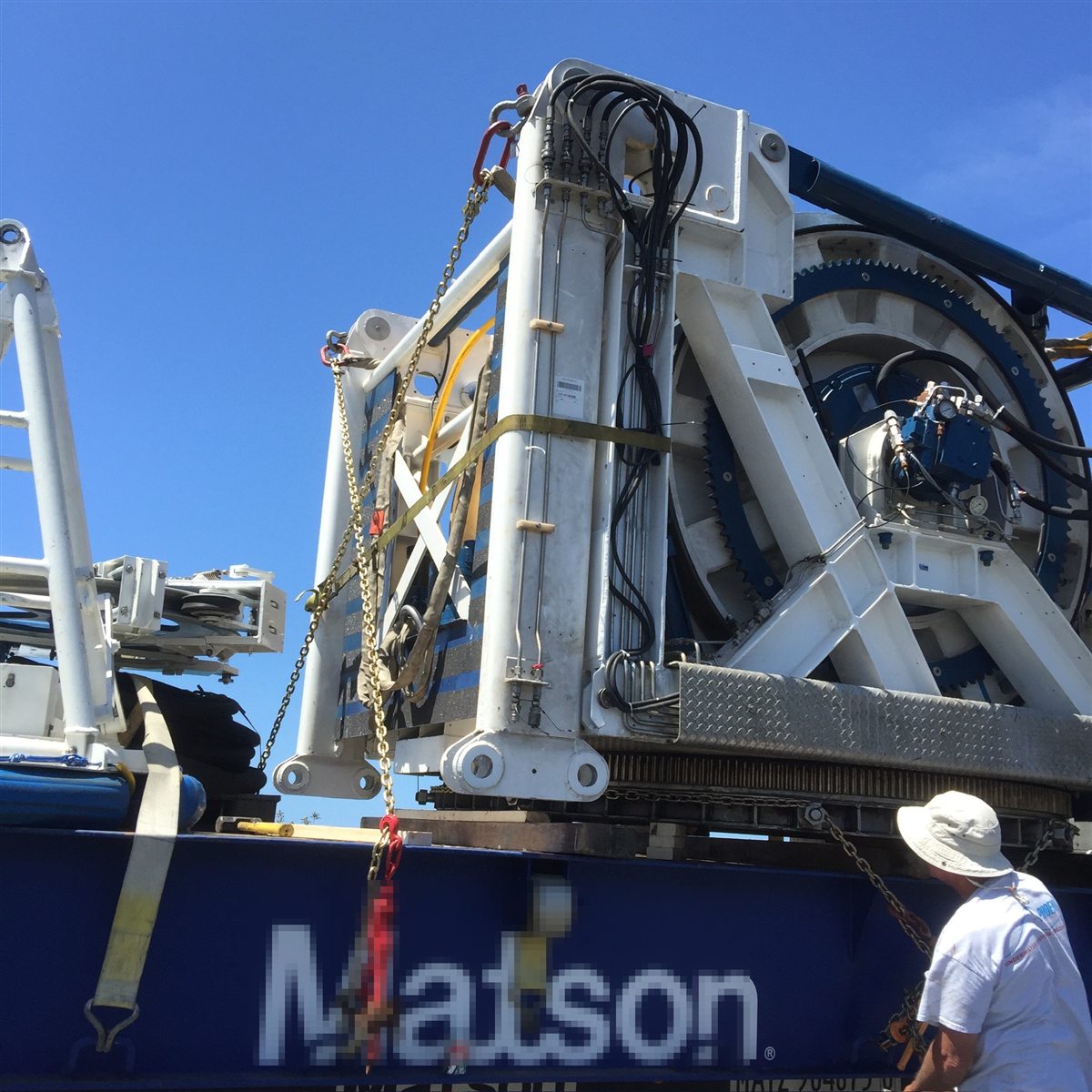Oversized aircraft component lifted by crane